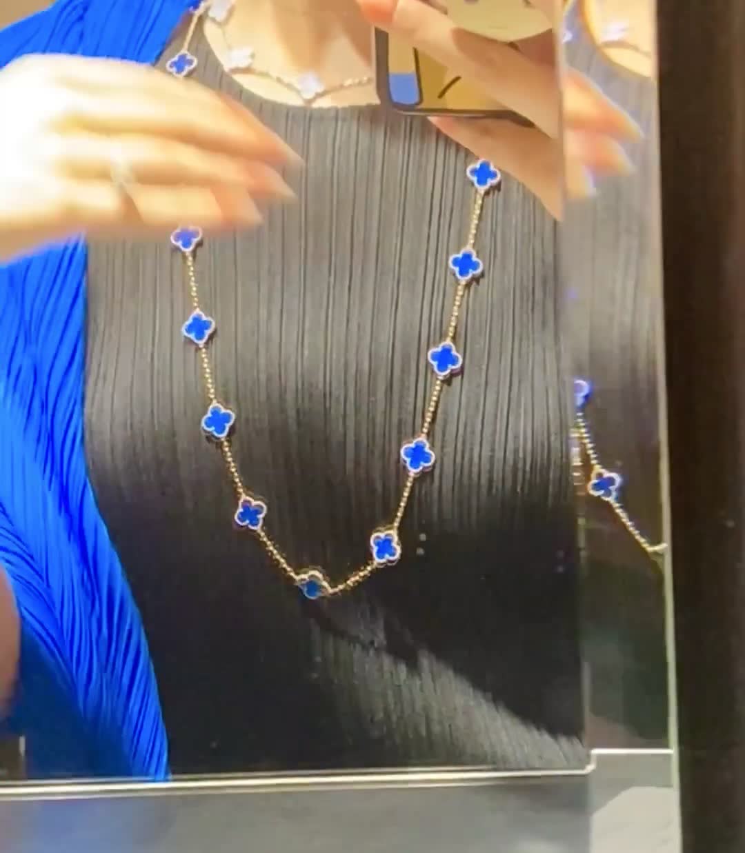 Van Cleef & Arpels Vintage Alhambra Blue Enamel Gold Necklace Van Cleef & Arpels Vintage Alhambra Blue Enamel Gold Necklace